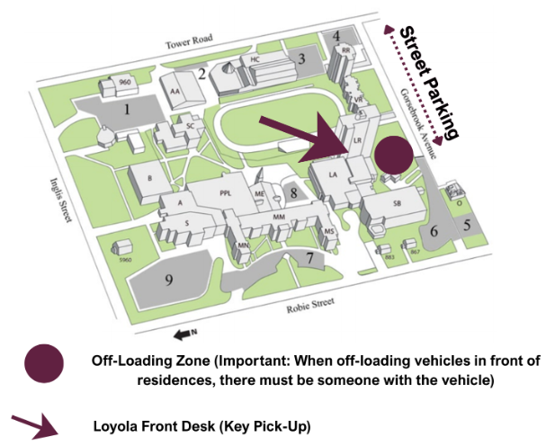 Campus map and residence move in locatoins