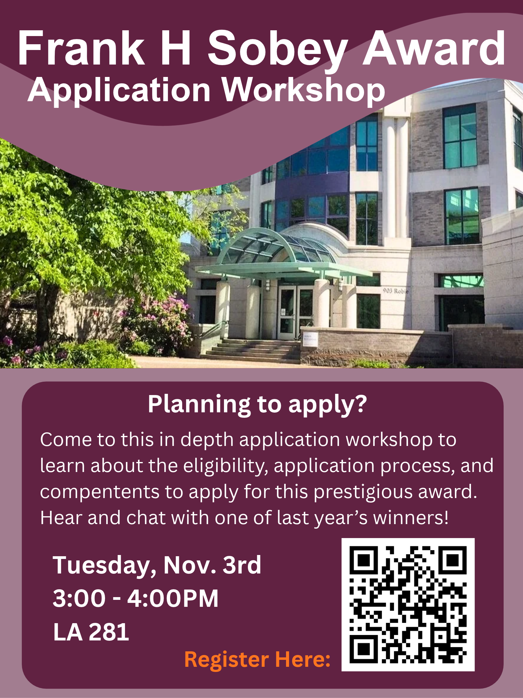 Poster for Frank H Sobey Awards Workshop